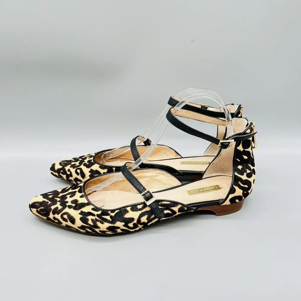 Louise Et Cie Shoes Womens 9.5 Brown Leopard Cow Hair Lo-Claire Flats Zip Ankle